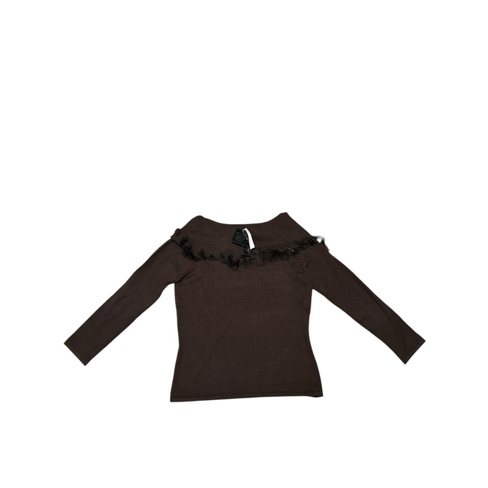 Etoile NWT Brown Sweater Wide Neck Faux Fur Trim Women's Size M 70%Rayon30%Nylon